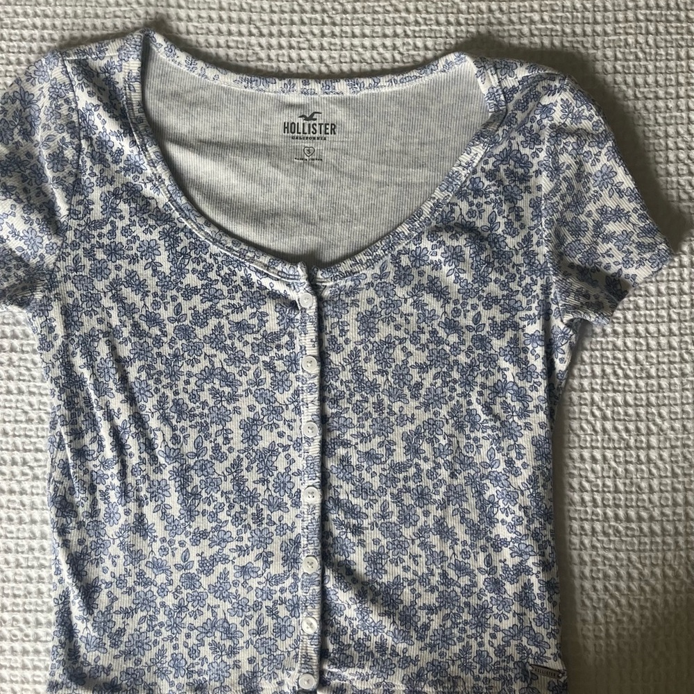 Hollister White and Blue Striped Top